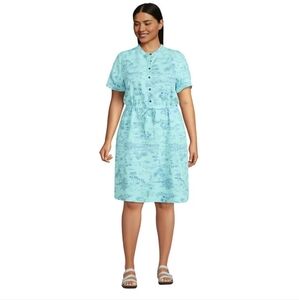 Lands End Dress Women 1X‎ Short Sleeve Plus Beach Print Cover Up Sail 16W 18W